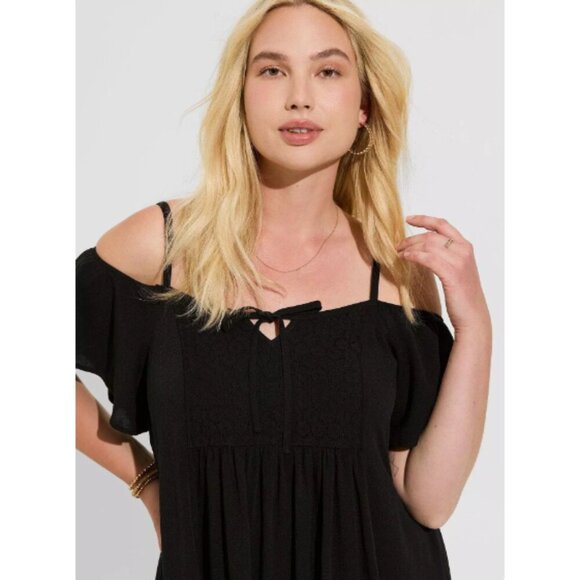 Torrid NWT Mini Gauze Cold Shoulder Trapeze Dress Black  Size L (0) - Picture 4 of 16